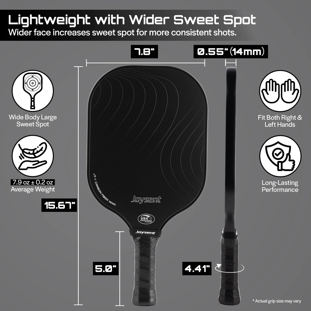Joysent Pickleball Paddle USAPA T300 Carbon Fiber Pickleball Racket PP Honeycomb 14mm Pickle Ball Paddle For Beginner Men Women