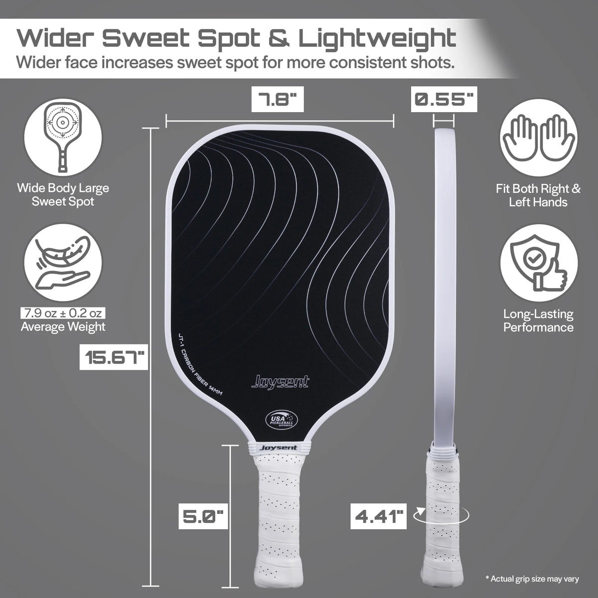 Joysent Pickleball Paddle USAPA T300 Carbon Fiber Pickleball Racket PP Honeycomb 14mm Pickle Ball Paddle For Beginner Men Women