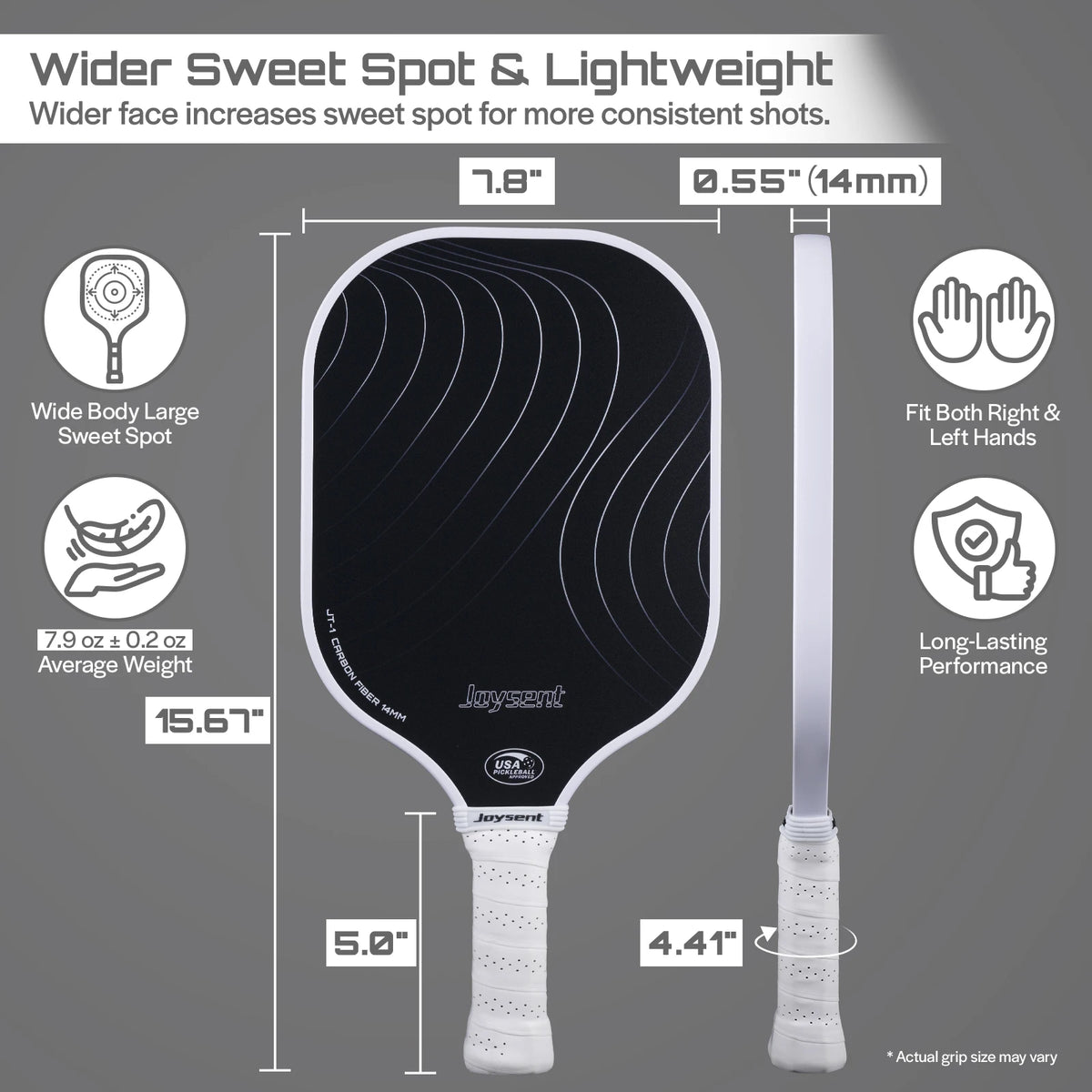 Joysent Pickleball Paddle USAPA T300 Carbon Fiber Pickleball Racket PP Honeycomb 14mm Pickle Ball Paddle For Beginner Men Women